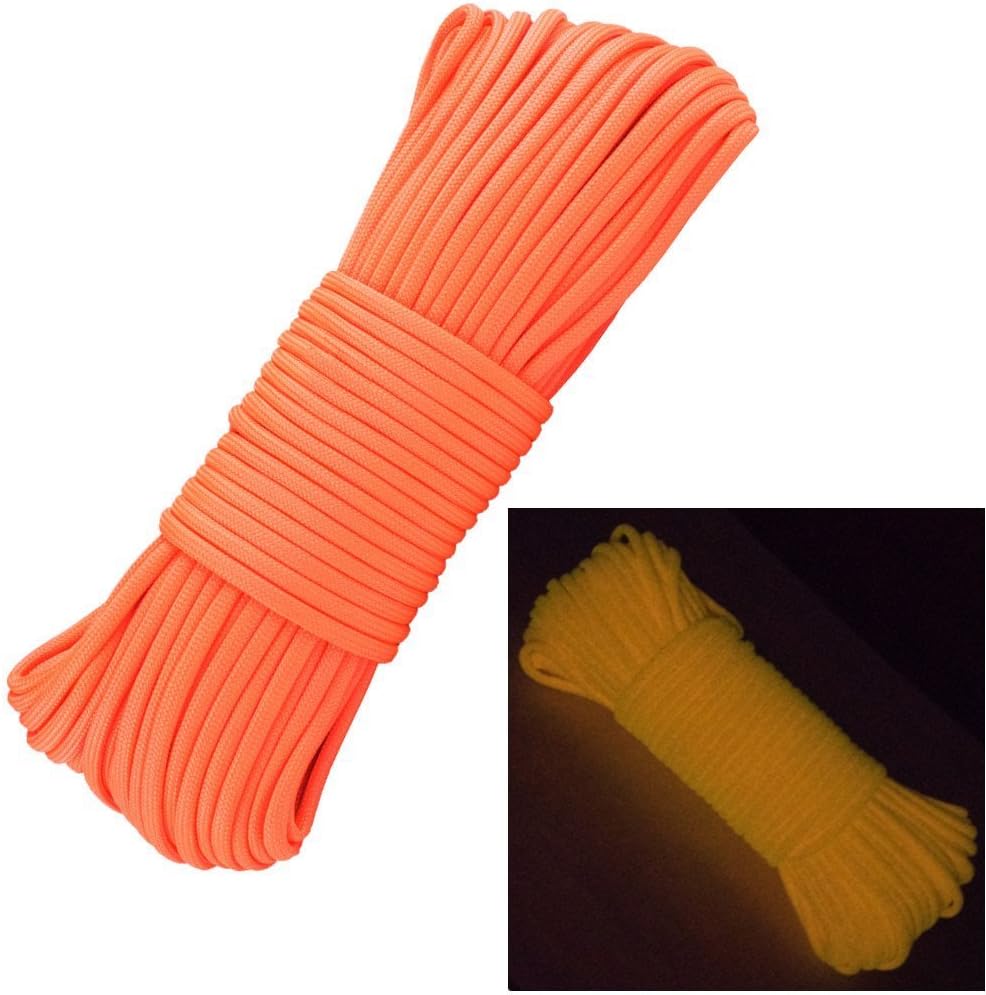 Glow in The Dark 550 Paracord - 100 Feet - 21 Strand - 10 Color Options