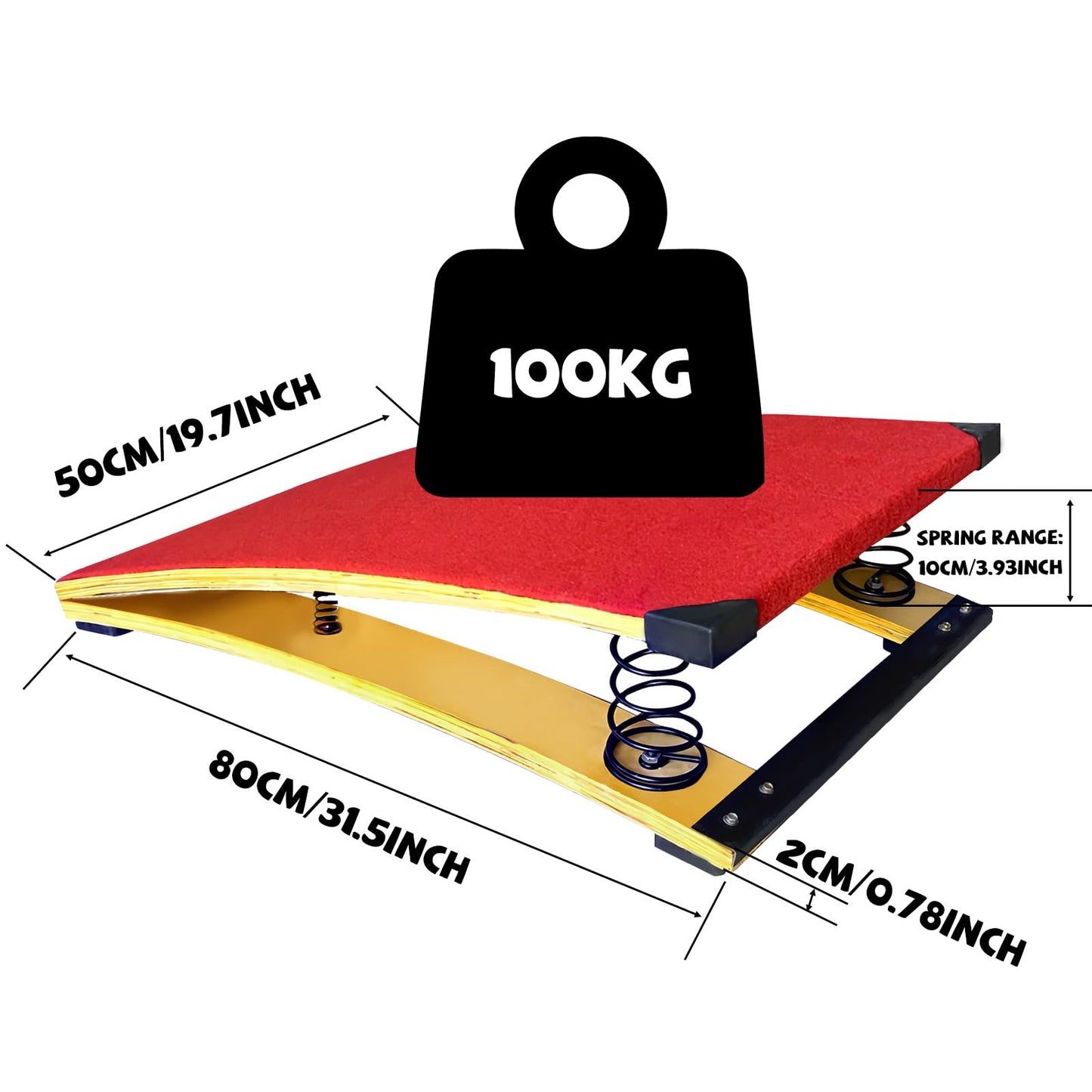 4 Springs Gymnastics Springboard for Kids, 31.5"X19.7" Vaulting Training Spring Boards Gymnastics, Portable Curved Spring Board Gymnastics Vault with Anti-Slip Mat for Outdoor Training Exercise