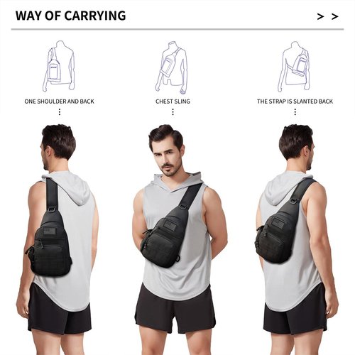 Laoyemen Tactical Sling Bag with Flag Patch, Adjustable Crossbody Bag for Hiking, Camping & Traveling,Shoulder Backpack with Molle System (Black)
