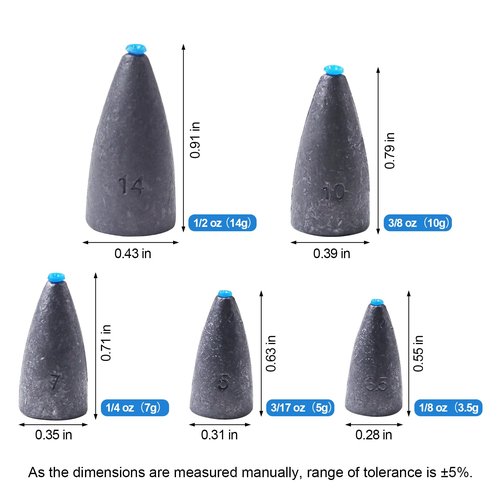 Worm Fishing Weights, 50/40/30/25/18 PCs, Bullet Sinkers with Soft Plastic Insert for Bass Fishing, CWSDXM Freshwater Saltwater Terminal Tackle, Includes Weight Pegs (3/17 oz, 40 PCs)