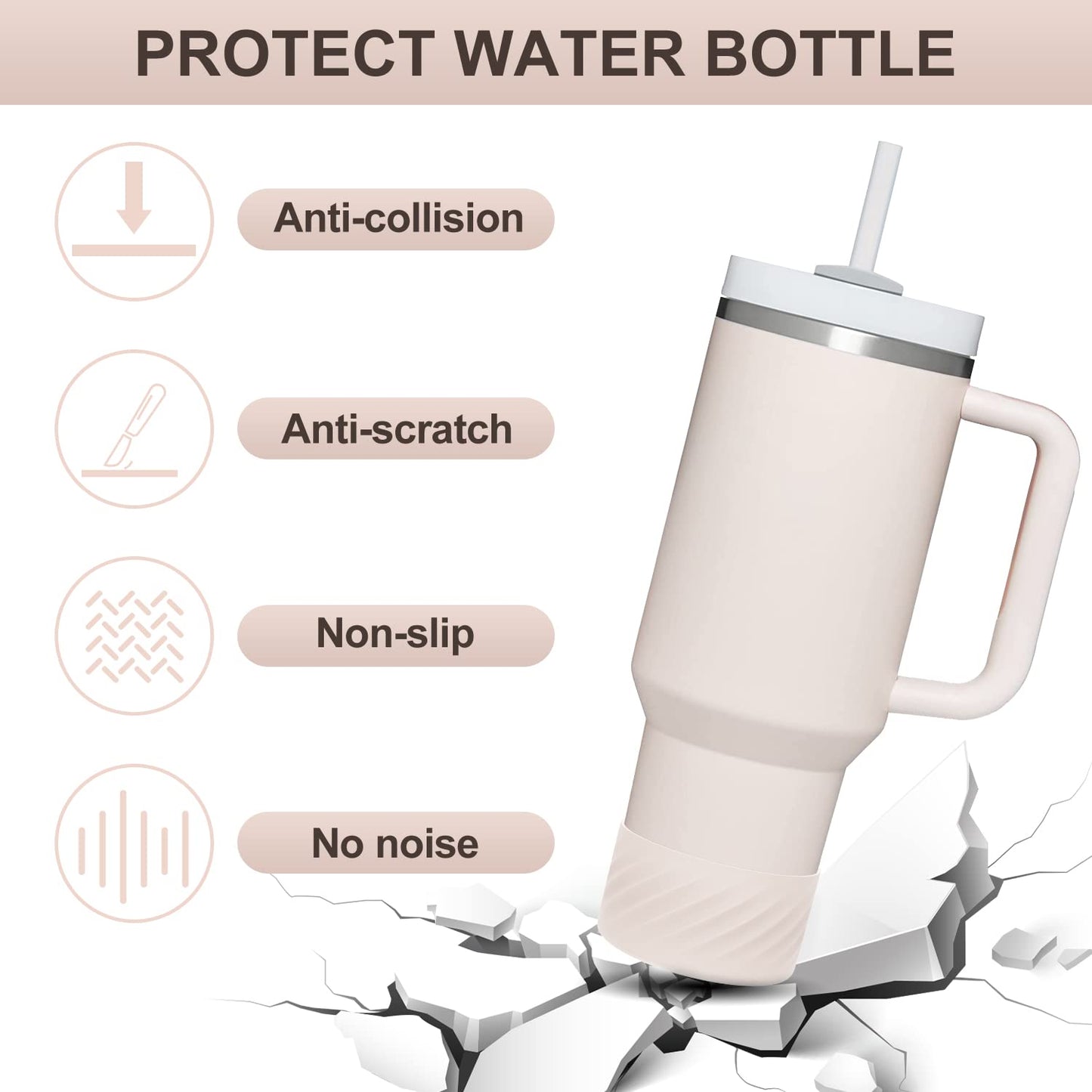 Affute Protective Silicone Boot for Stanley Quencher H2.0 40 oz & IceFlow Flip 20 oz 30 oz and hydroflask 12-24 oz, Anti-Slip Bottle Bottom Sleeve Cover (Rose Quartz)