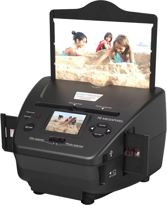 High Resolution Film Scanner with 2.4 LCD Screen - Scan 35mm Slides/Negatives/Photos/Business Cards to Digital JPEG/PDF - Fast 5s Scan Speed - Free 4GB SD Card & Adapter - PC/Mac Compatible - Grey