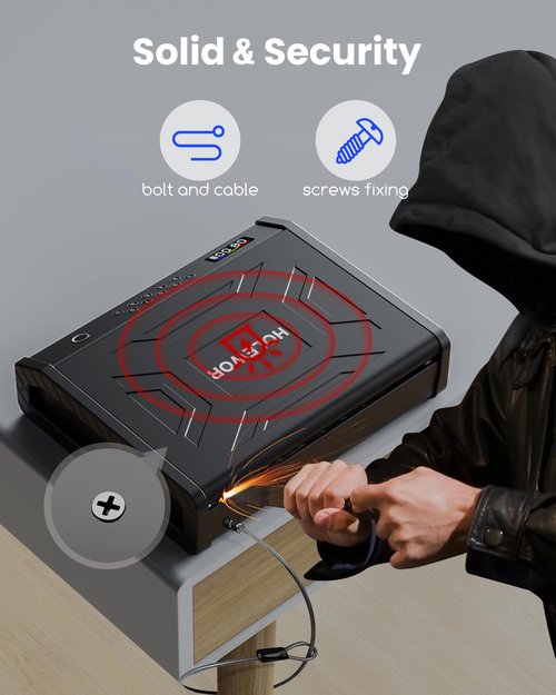 HOLEWOR Gun Safe, Biometric Pistol Safe with LCD Display of Time Battery, Handgun Safe Fingerprint Quick Access Portable Gun Safes for Bedside Nightstand Car