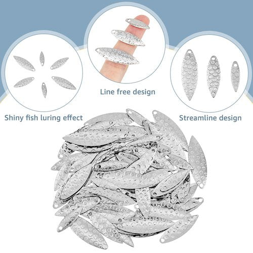 SUPERFINDINGS 90Pcs 3 Sizes Fishing Lures Spoons Stainless Steel Lure Fishing Lures Hard Baits Fishing Attractor Spinner Blades for Lures Worm Spinner Baits Spoons Rigs Making