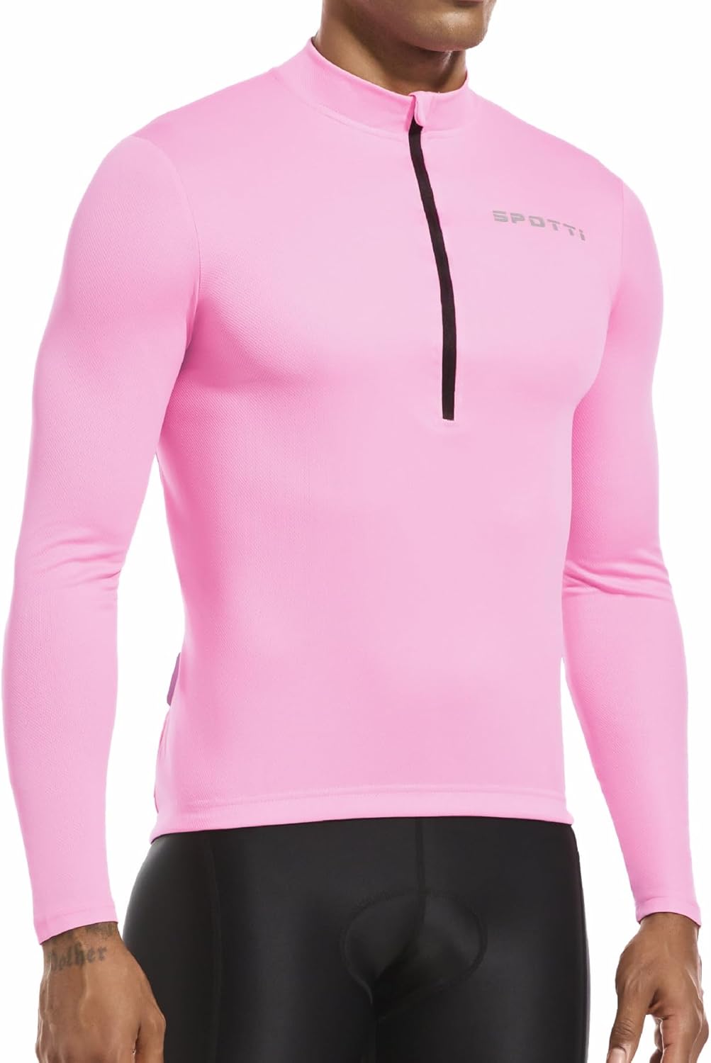 Spotti Men's Cycling Bike Jersey Long Sleeve with 3 Rear Pockets - Moisture Wicking, Breathable, Quick Dry Biking Shirt