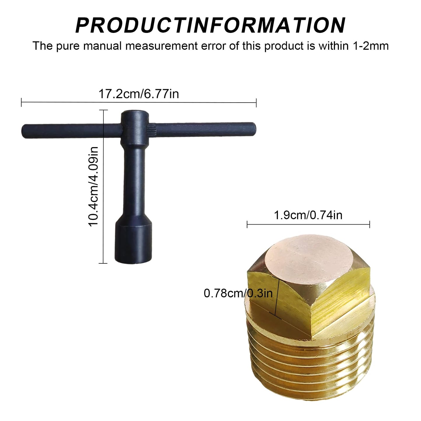 soujkooy 3 Pcs Boat Drain Plug with Boat Drain Plug Wrench, Brass Drain Plugs Flare Tube Fitting Spare Garboard Drain Plug Kit for Most Boats Hulls Parts