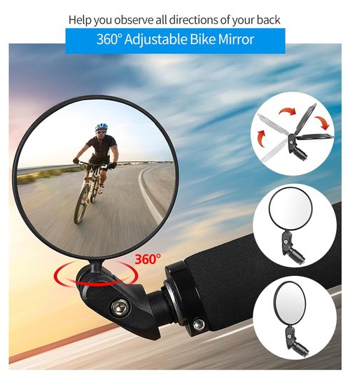 Handlebar Bike Mirrors, 1pcs HD Bicycle Rearview Mirror, Adjustable Handlebar Mounted Convex Mirror with Allen Wrench, for Mountain Road Bikes (1 Mirrors)