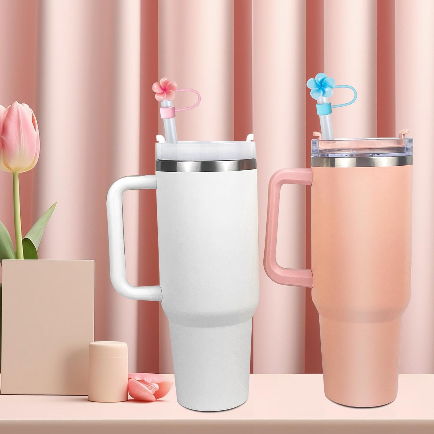 4 Pack Flowers Straw Cover for Stanley 40 30 Oz Cup Accessories - Summer Silicone Straw Covers Cap, Hawaii Topper Protector Lid Compatible With Water Bottle