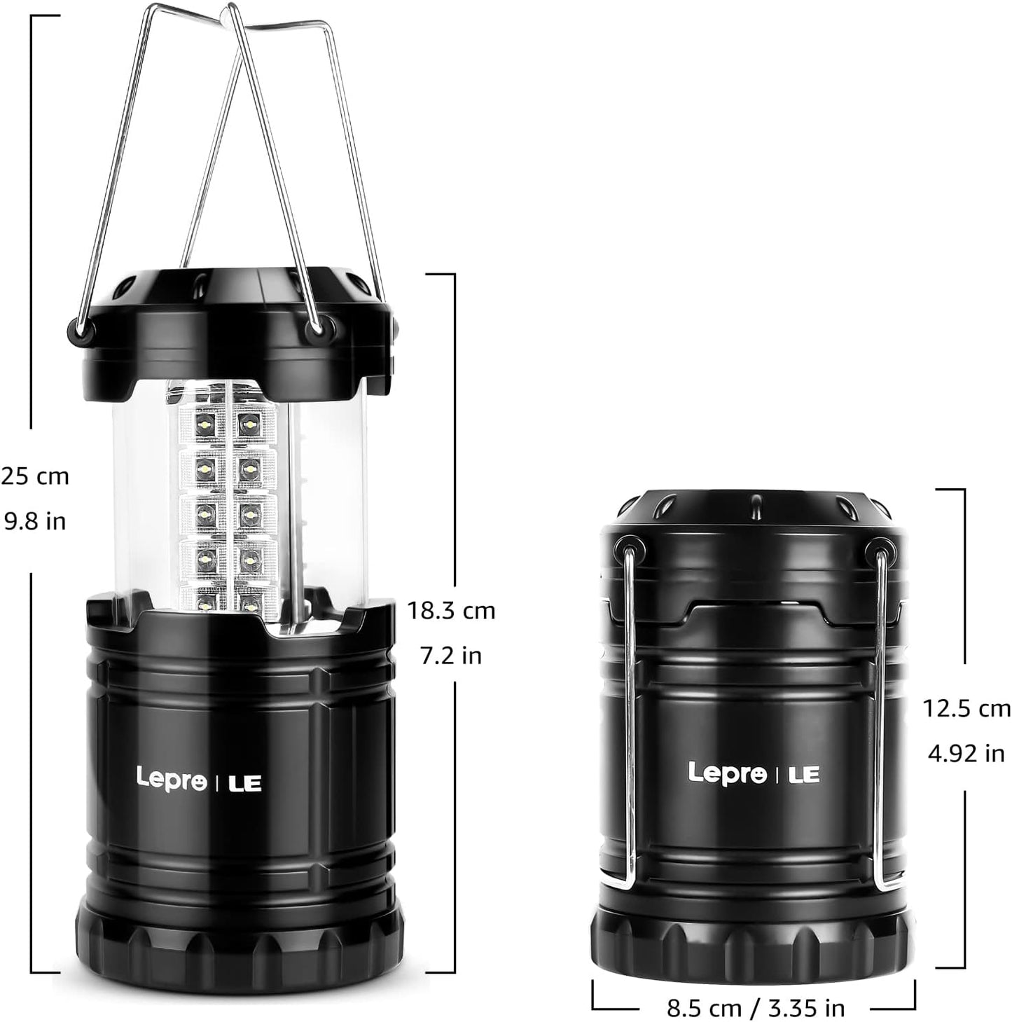 Super Bright LED Camping Lanterns - Portable, Battery Powered, IPX4 Water Resistant - 2 Pack Emergency Lights for Hurricane & Storm Preparedness
