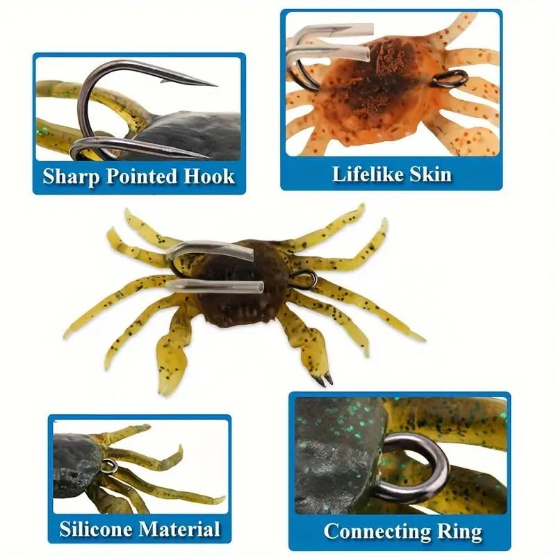3pcs Bass Fishing Lures,Catfish Lures,Bionic Crab Baits for Octopus, Artificial Silicone Soft Lure with Hook for Saltwater, Winter Fishing Tackle
