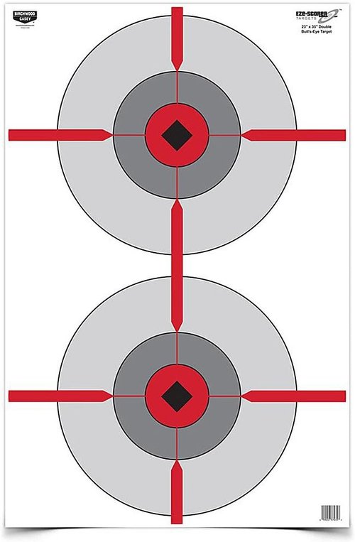 BIRCHWOOD CASEY 23" x 35" Eze-Scorer Double Bull's-Eye Shoot-Up Brilliant White Paper Targets for Indoor and Outdoor Use, 100 Targets