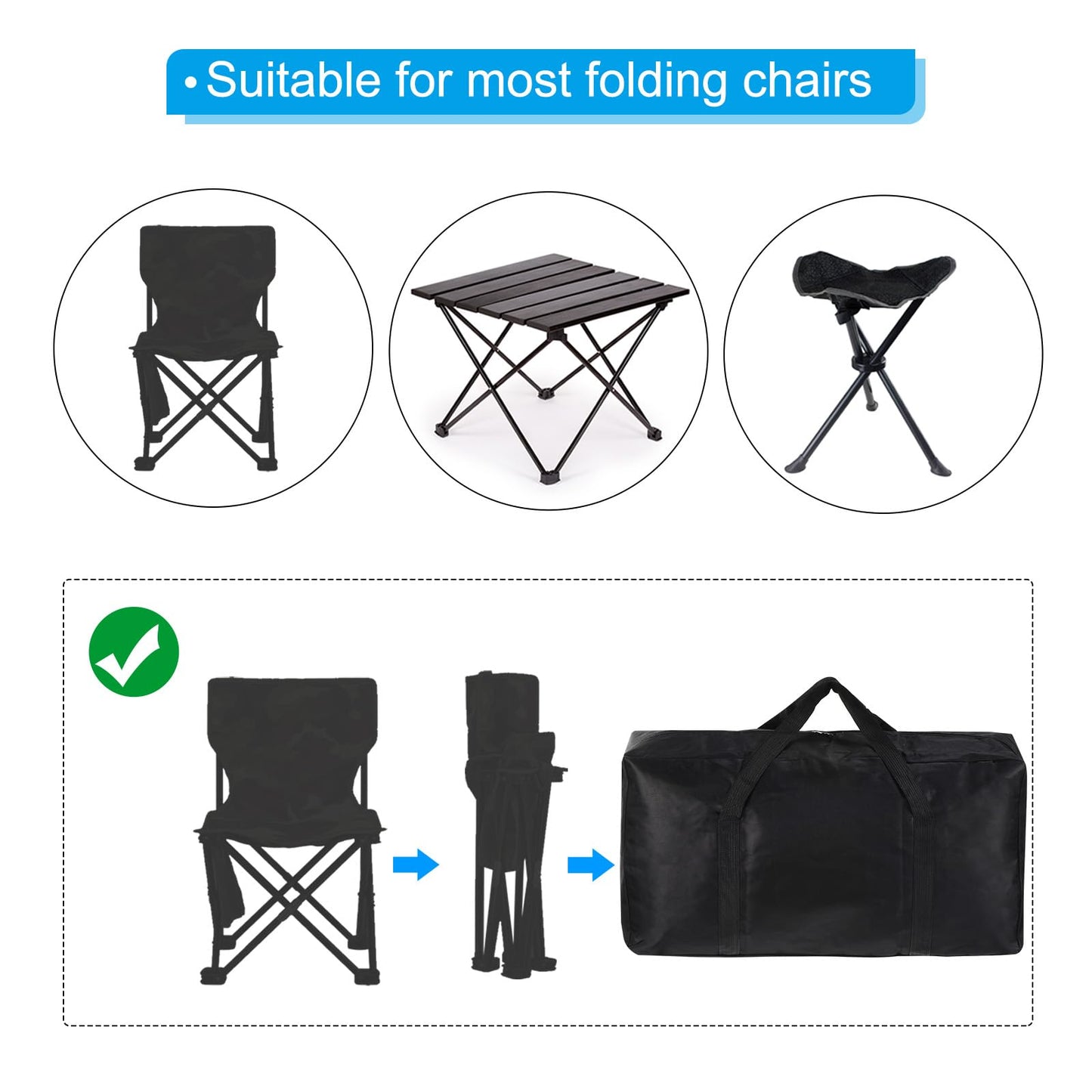 PATIKIL 26" Camp Chair Replacement Bag, Large Storage Duffle Bag Waterproof Moving Bag with Zipper Foldable Canvas Tote Bag for Travel Camping, Black (26"x13.7"x7.8")