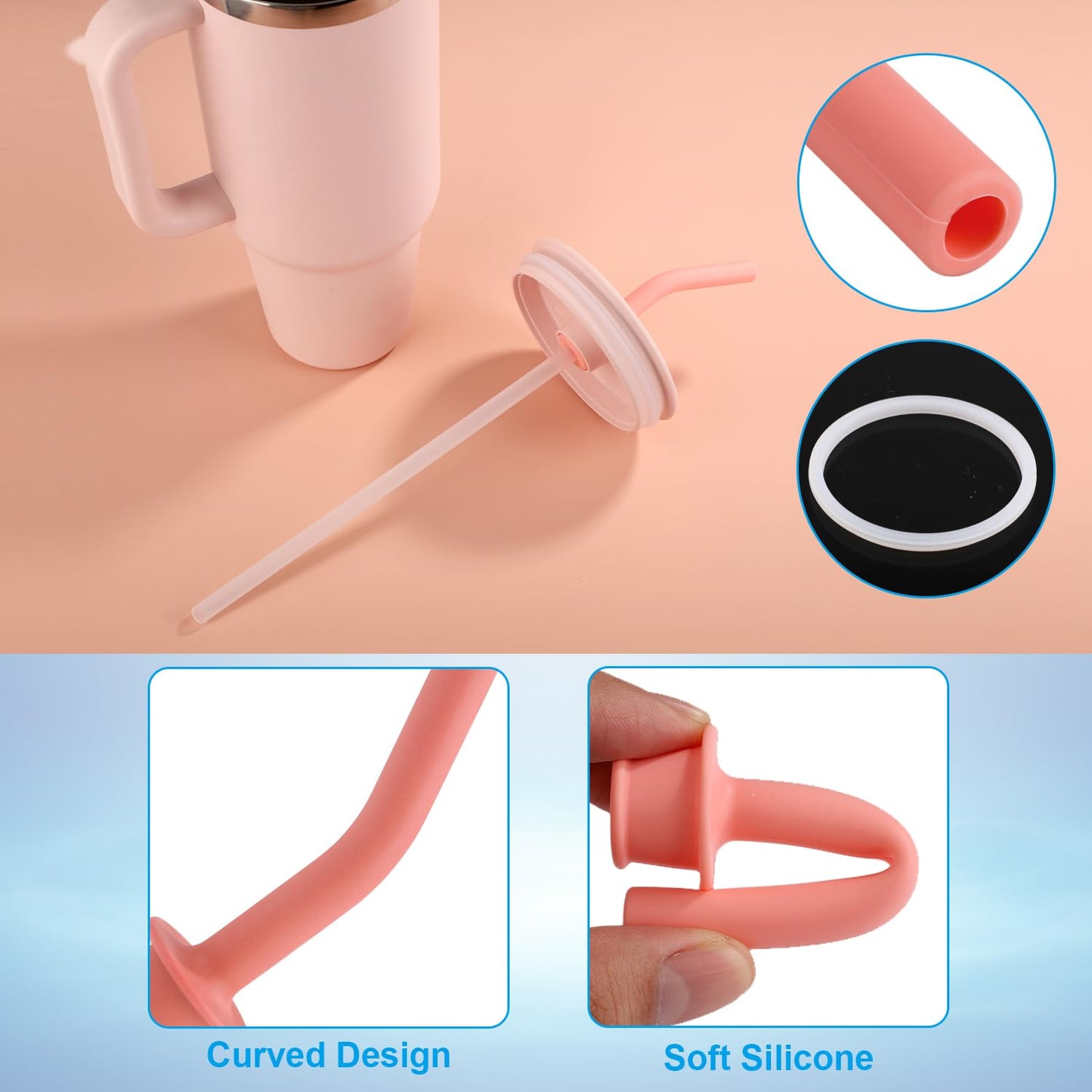 5pcs Press-in Straw Replacement for Hydroflask All Around Travel Tumbler, Silicone Reusable Straw with Washers for Hydroflask Accessories for Hydroflask Travel Tumbler 32oz 40oz