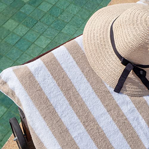 Arkwright California Cabana Stripe Beach Towel - Pack of 4, Large Soft Quick Dry Cotton Terry Towels Set for Pool, Swim, and Hot Tub, Oversized 30 x 70 in, Beige