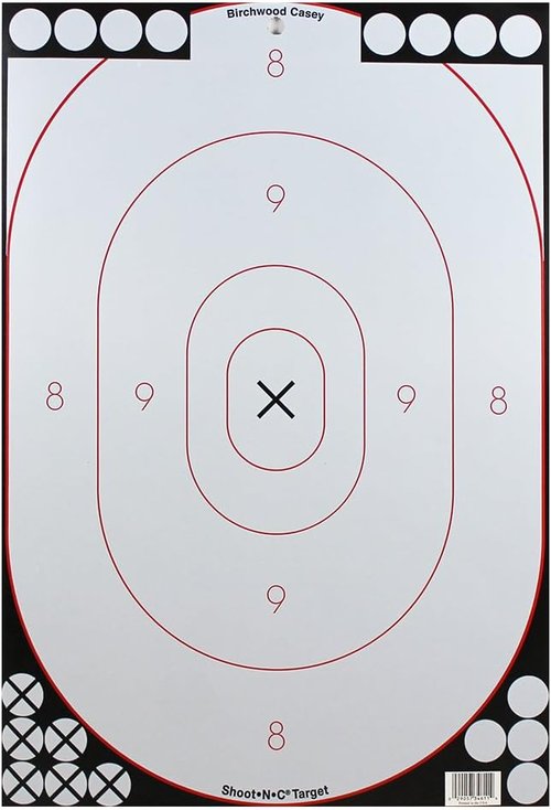 Birchwood Casey Shoot-N-C 12" X 18" Oval White & Black Silhouette Reactive Target - Highly Visible Instant Feedback Self-Adhesive Shooting Target Stickers with Repair Pasters - 5 Targets, 90 Pasters