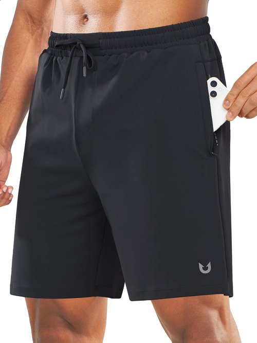 NORTHYARD Men's 7" Gym Shorts Knit Athletic Tennis Shorts for Men with Zipper Pockets for Workout Athletic Training Black M
