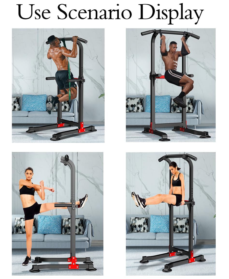 EASY BIG Power Tower Dip Station Pull Up Bar - Multi-Purpose Home Gym Equipment with Adjustable Height and Non-Slip Foot Pads - 330lbs Capacity
