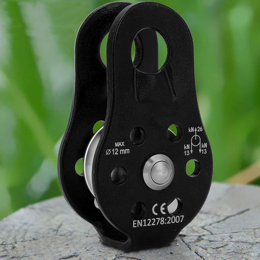 Airshi Climbing Pulley, Rustproof Heavy Duty Aluminium Alloy 12mm Small Hole Pulley for Rope Climbing (Black)