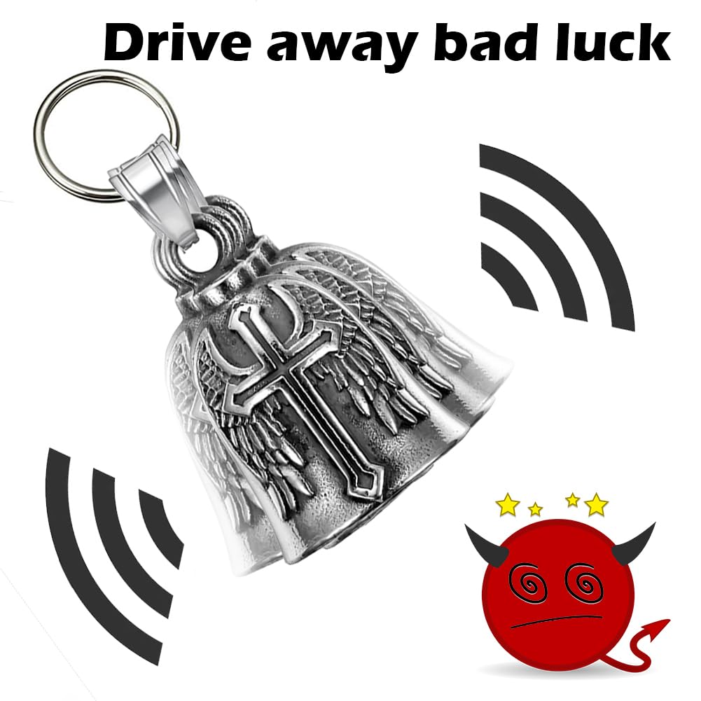 Jvuouxy Guardian Angel Motorcycle Bell Handful Good Luck Bells & Keyring Drive Safe Pendant Accessories Lead-Free Pewter Bike Bell Good Luck Gift for Men Women Guard Riding Safety