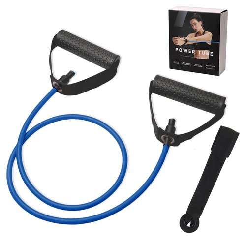 Resistance Bands with Handles, Single Resistance Tubes, Workout Bands with Handles, Durable Exercise Band for Stretching, Home Workouts, Physical Therapy, Fitness, Natural Latex (Blue-Light)