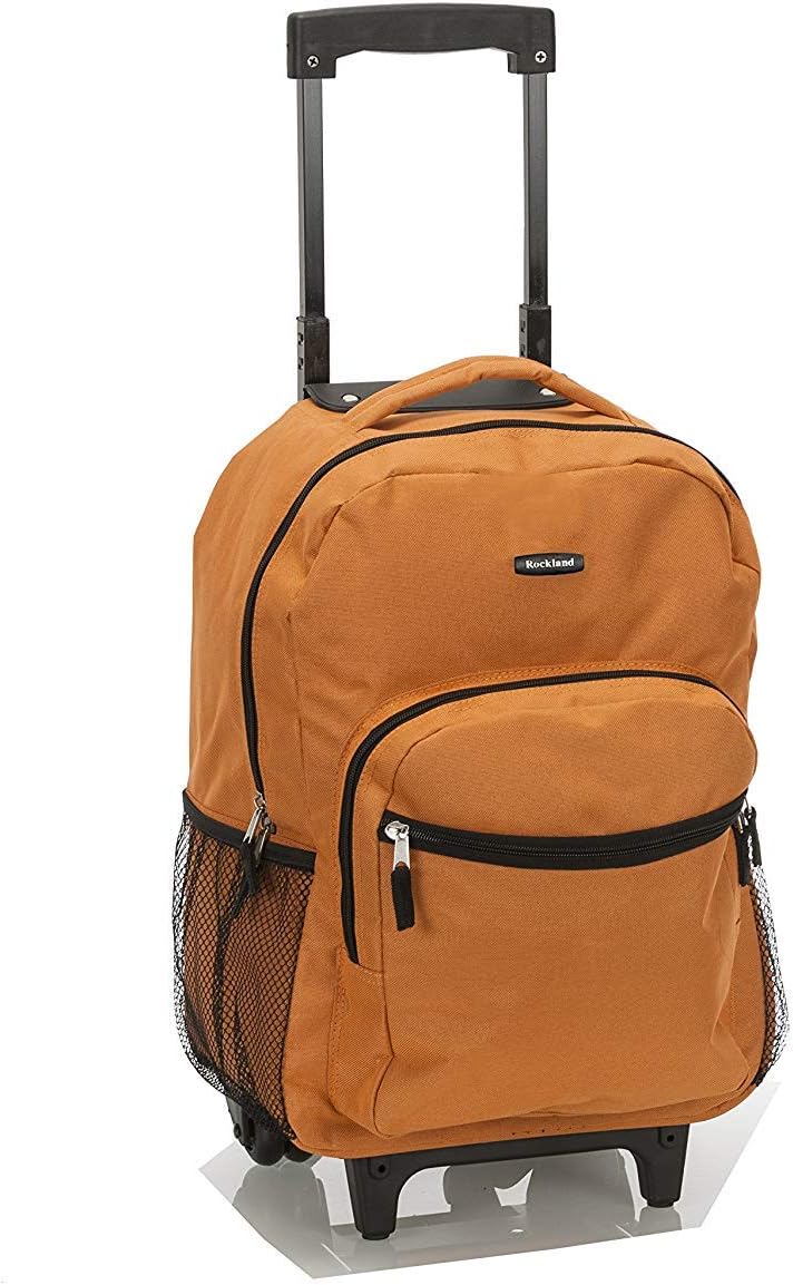 Rockland Double Handle Rolling Backpack, BLUELEOPARD, 17-Inch