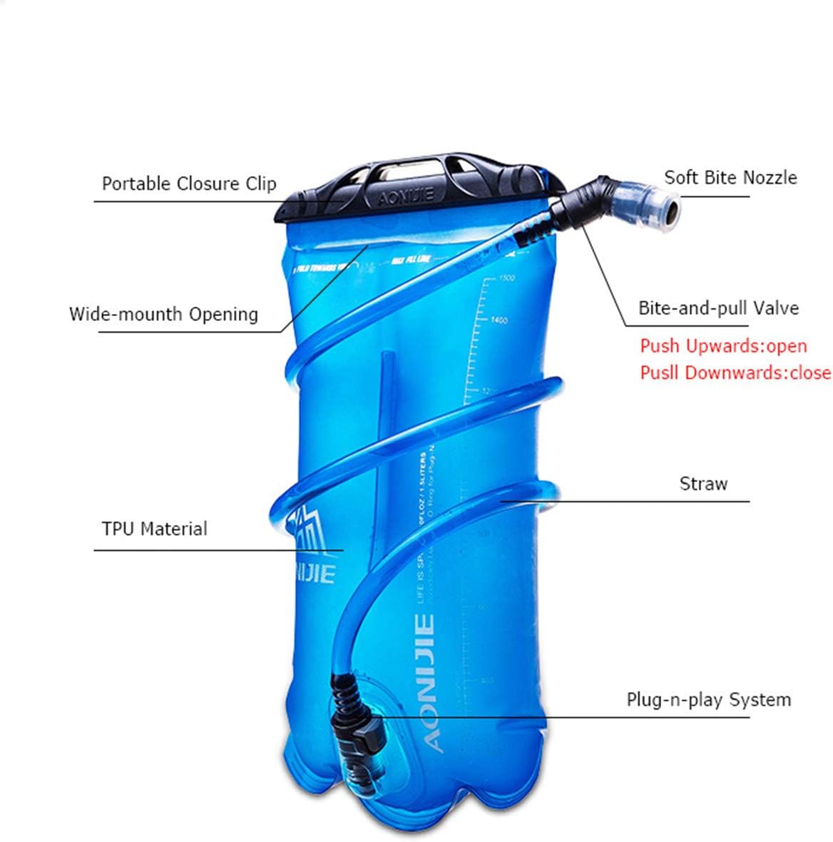AONIJIE 1L/ 1.5L/ 2L/3L Folding Riding Running Water Bag Outdoor Mountaineering Backpack Drinking Bag (1.5L-TPU)