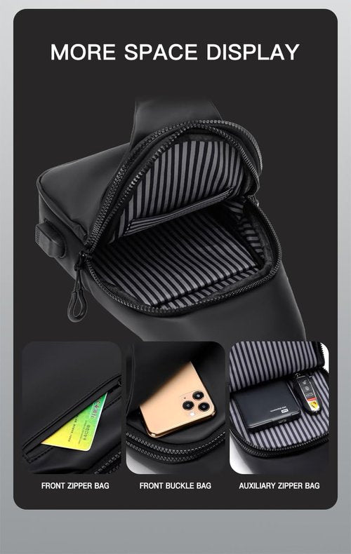 YWOTF Lightweight Sling Bag Waterproof crossbody Sling Backpack bag Cycling and hiking with USB charging port for Men Women (Grey)