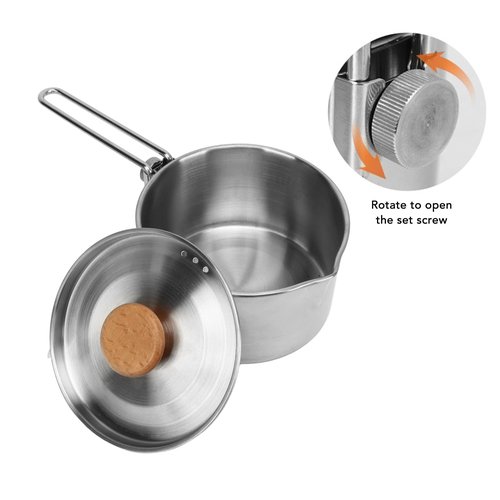 Camp Kettle, 1L Camping Pot with Foldable Handle, 304 Stainless Steel Camping Kettle for Outdoor Cooking, Backpacking Pot for Campfire, Stove - Ideal Portable Cookware for Camping, Hiking, Picnic