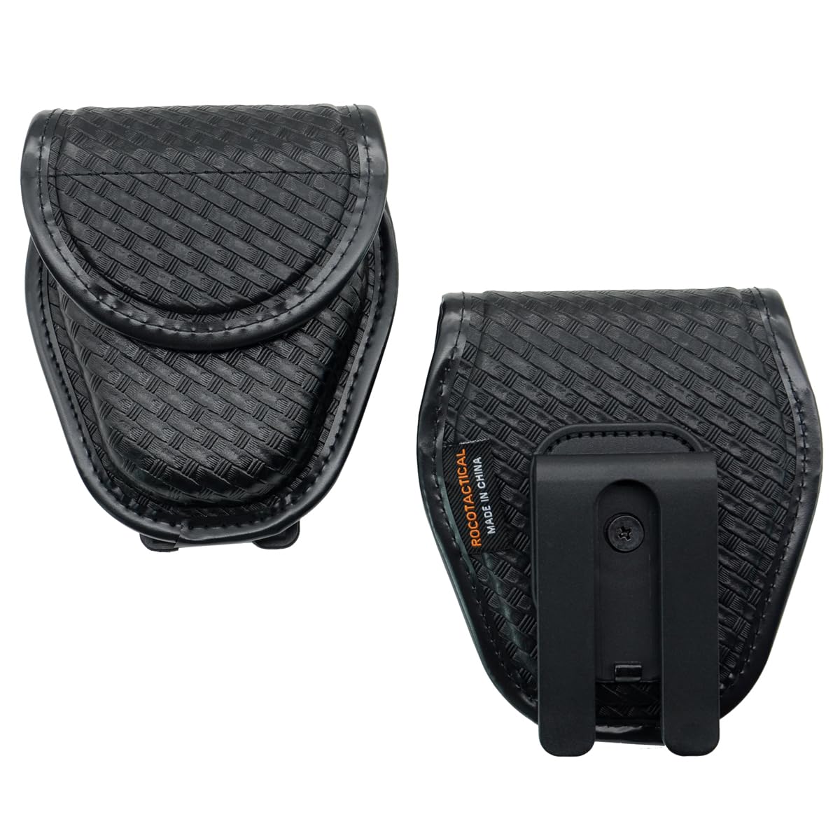 ROCOTACTICAL Hidden Snap Single handcuff case w/360 Degree Rotating Belt Clip, Basketweave Single Cuff Case for Law Enforcement