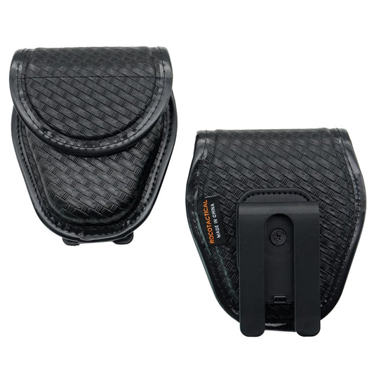 ROCOTACTICAL Hidden Snap Single handcuff case w/360 Degree Rotating Belt Clip, Basketweave Single Cuff Case for Law Enforcement