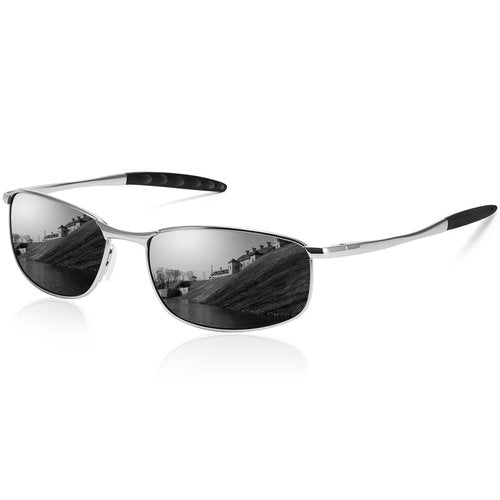 URUMQI Rectangular Sunglasses for Men Square Polarized, TAC UV400 Protection Lens,Pilot Navigator Shades for Driving Golf