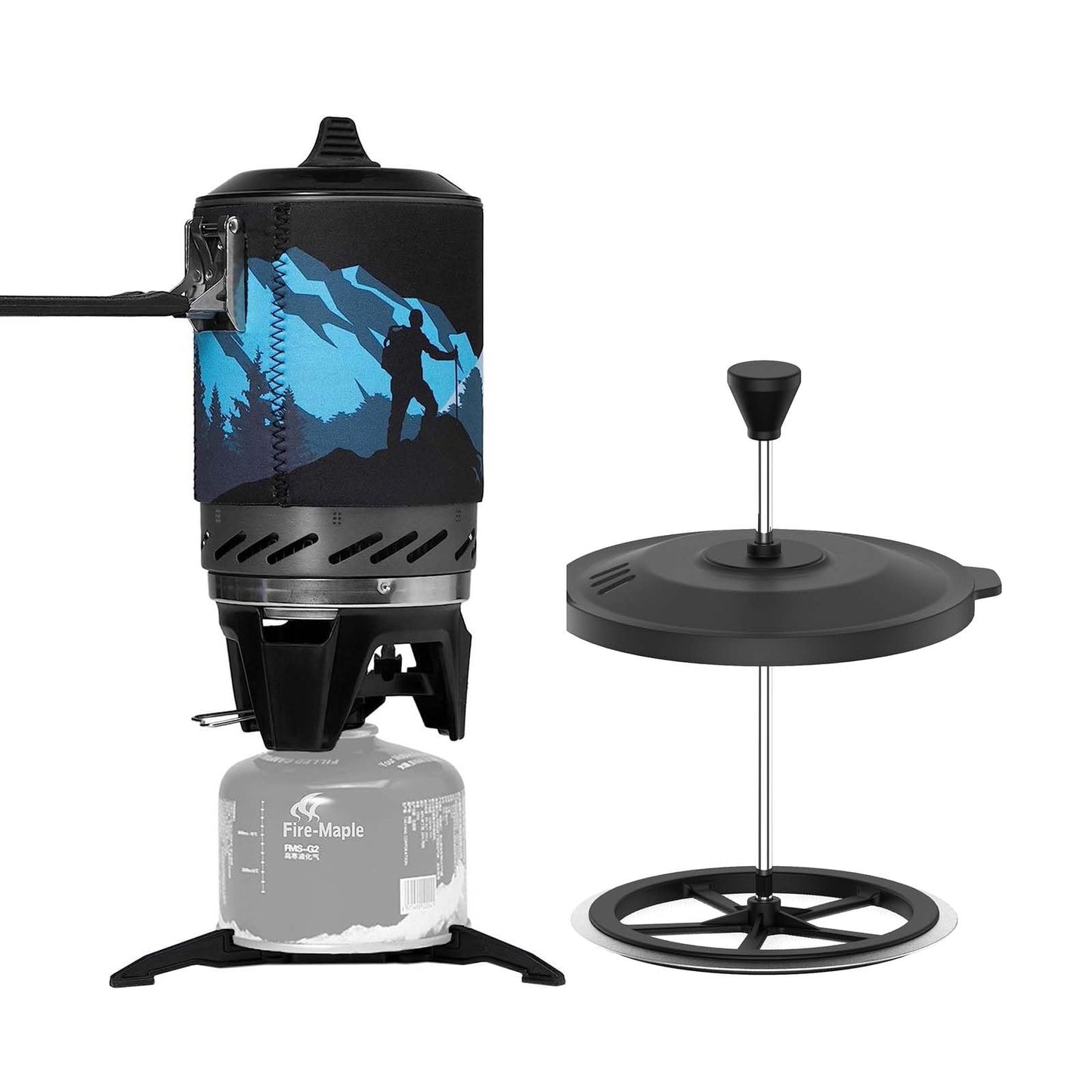 Fire-Maple Fixed Star X2 Backpacking and Camping Stove System and Firemaple Star French Press Coffee Filter
