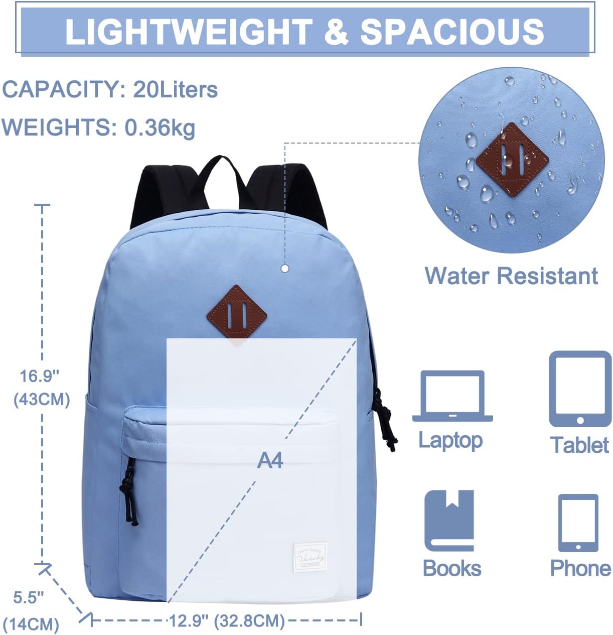 VASCHY Backpacks Handbags, Lavender, M