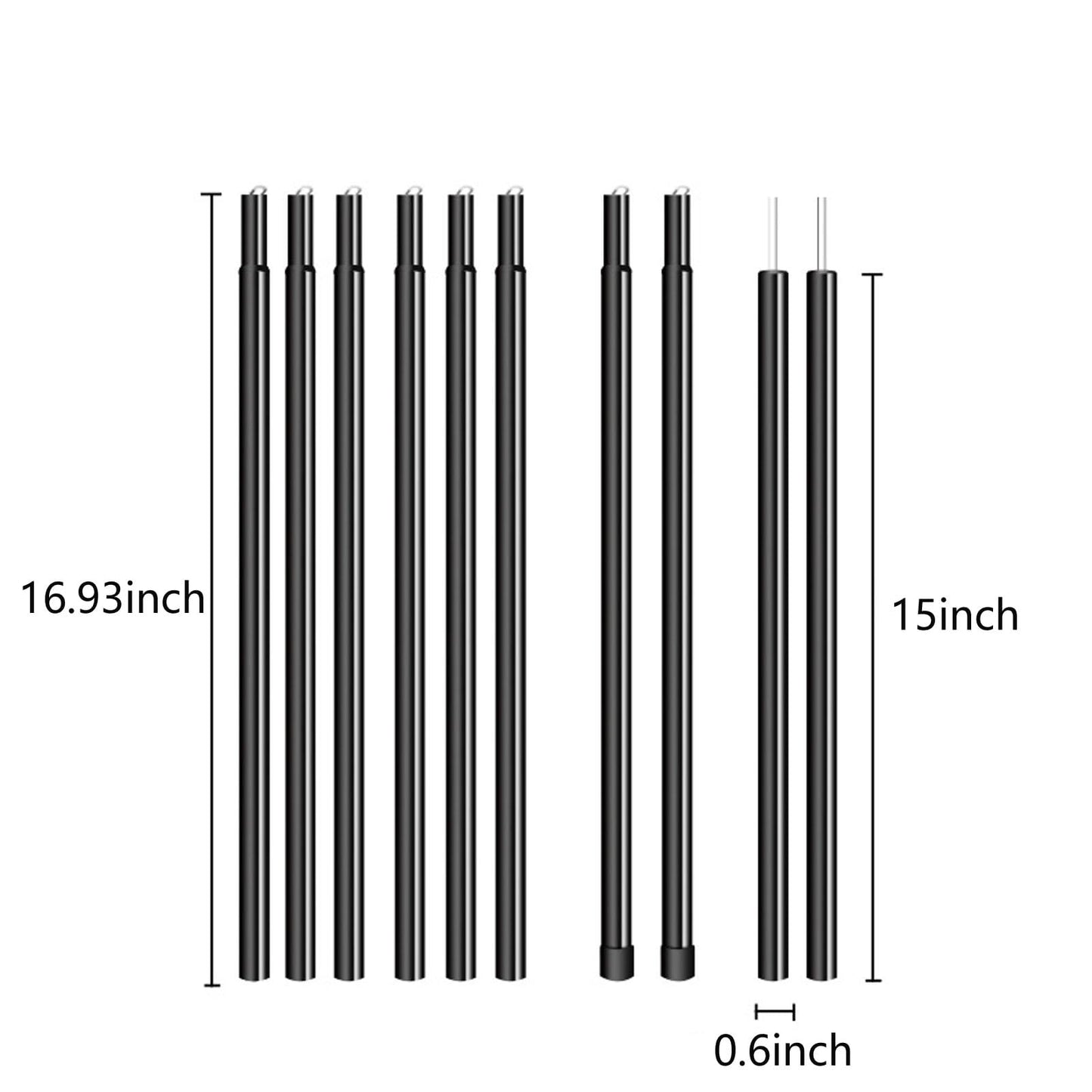 Adjustable Tent Poles - Portable Steel Rods for Camping Tarps and Canopies, 2 Sets of Black Lightweight Poles for Shelter and Shade. Ideal for Backpacking, Hiking, Outdoor Adventures.