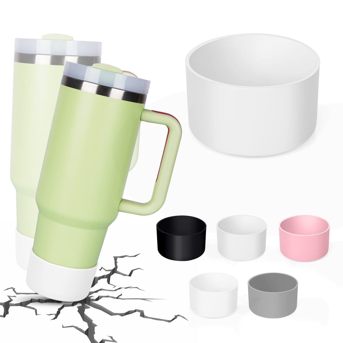 AUAUY 1 Pc Protective Silicone Boot for Stanley Quencher Adventure 40oz, Anti-Slip Bottom Silicone Sleeve Cover for Stanley IceFlow 20oz 30oz Sport Water Bottles, Stanley Cup Accessories, White