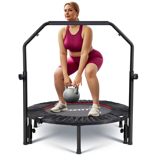 40" Rebounder for Adults,Mini Rebounder Foldable Fitness Rebounder with Adjustable Foam Handle,for Indoor/Outdoor Exercise Workout,Max Load 450LBS