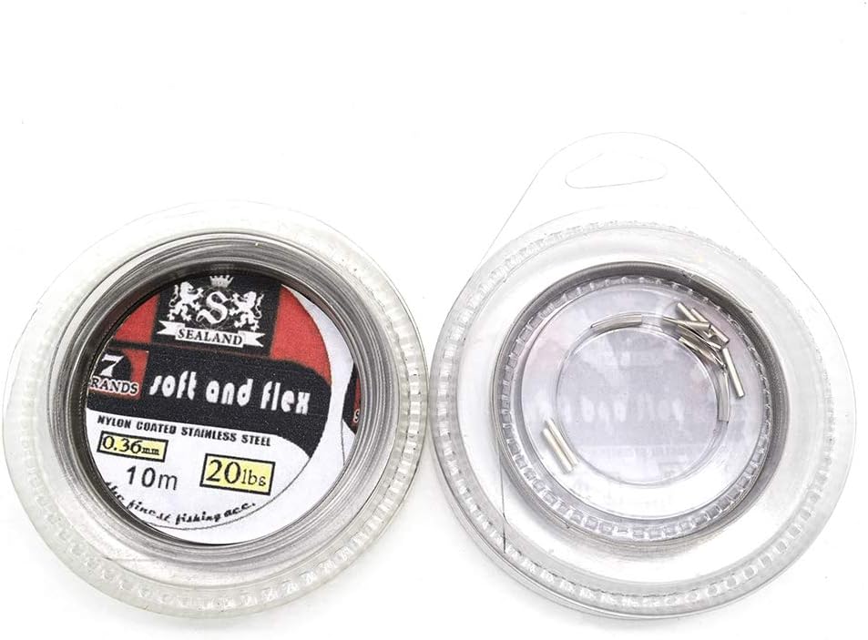 5LB-200LB 7 Strands Fishing Line Wire Leader Nylon Coated Stainless Steel Leader Wire with Crimps Sleeves