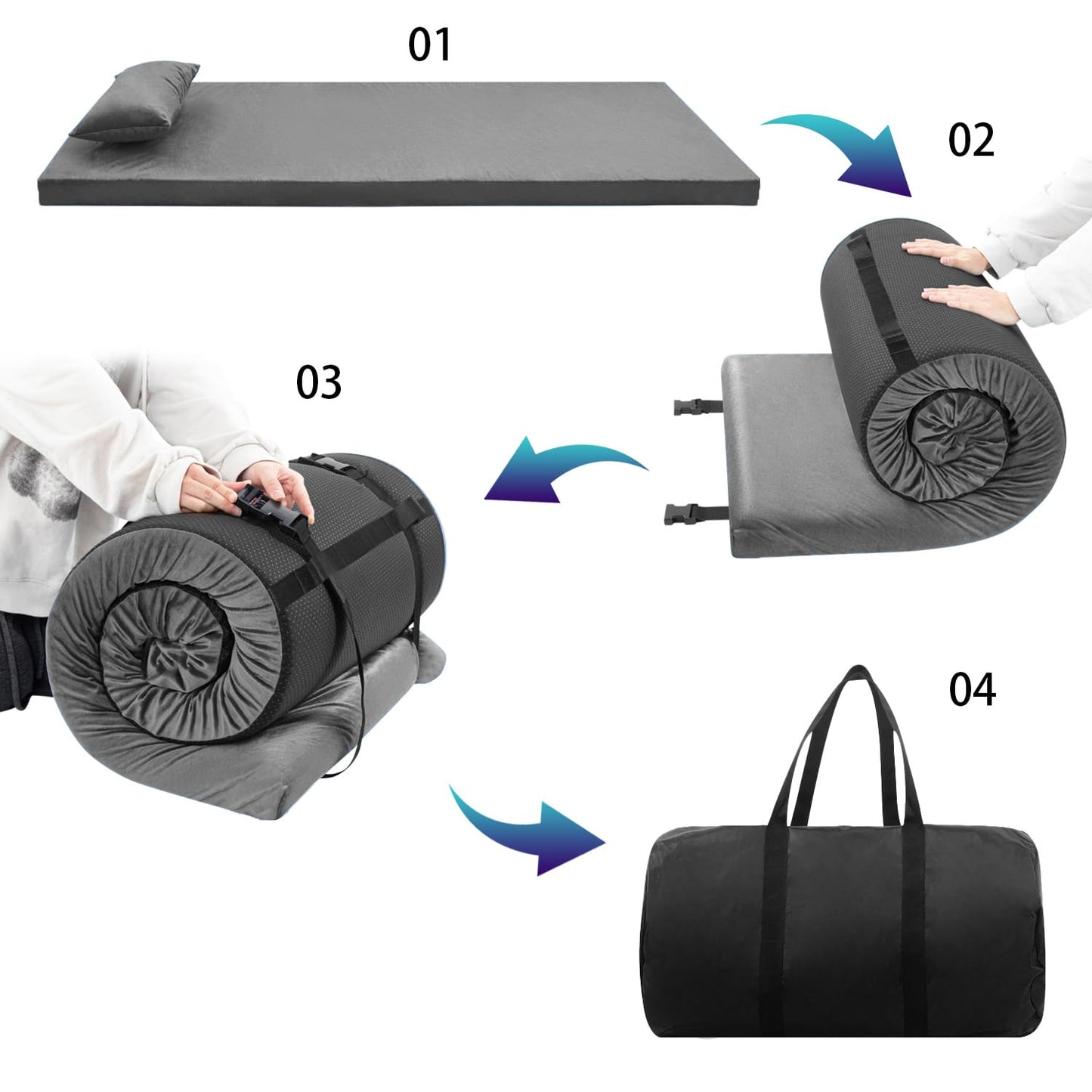 Aodisman 3 Inch Thick Memory Foam Sleeping Pad Camping Mattress,Portable Roll up Mattress-Car/Tent/Cot/Floor,Comfortable Sleeping Mats for Guests Adult Sleepover