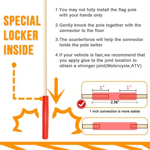 Bike Safety Flag Adjustable Height Fiberglass Pole Safety Sign High Visibility, Bicycle Flag Tear-Resistant Waterproof Orange Reflective Strip Flag and American Flag
