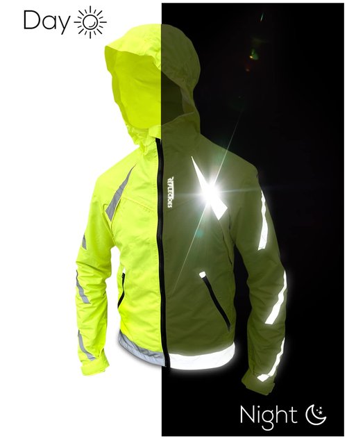 ReflecToes Reflective Windbreaker Jacket for Cycling and Running - High Visibility Cycling Jacket with Hood And Pit Vents (US, Alpha, XX-Large, Regular, Regular, Standard, Yellow)