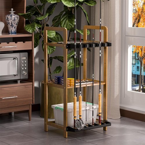 Tcakelox Fishing Rod Holder for Garage Fishing Pole Holders Fishing Rod Rack Vertical Wall-Mounted for Garage Stores 6 Rods or Combos Fits Most Rod Diameters (Vertical Black, 1 Pair)
