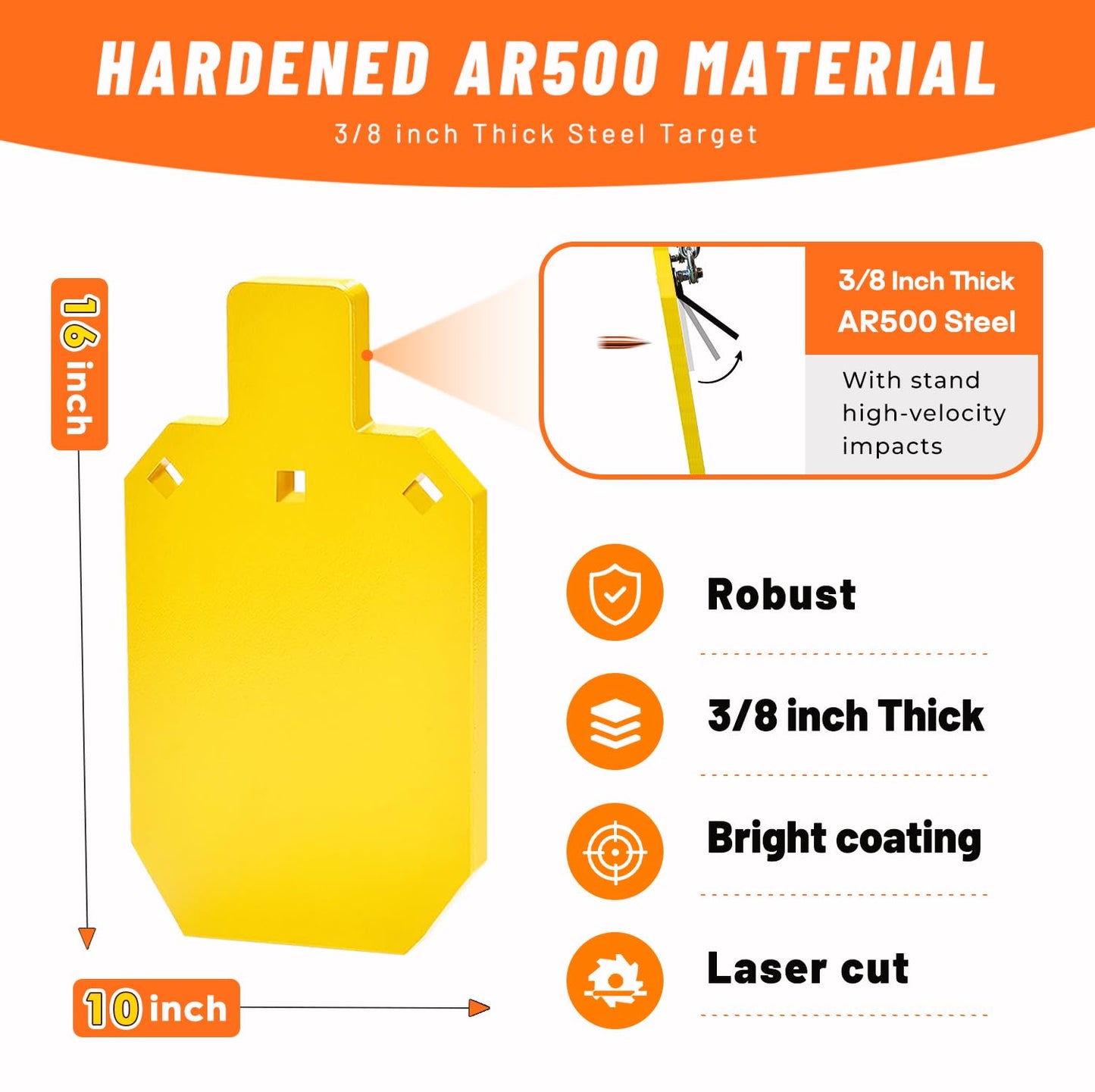 AR500 Steel Targets for Shooting 3/8" Thick 10"x 16" Metal Targets for Shooting Range Reactive Shooting Targets Laser Cut Fluorescent Yellow
