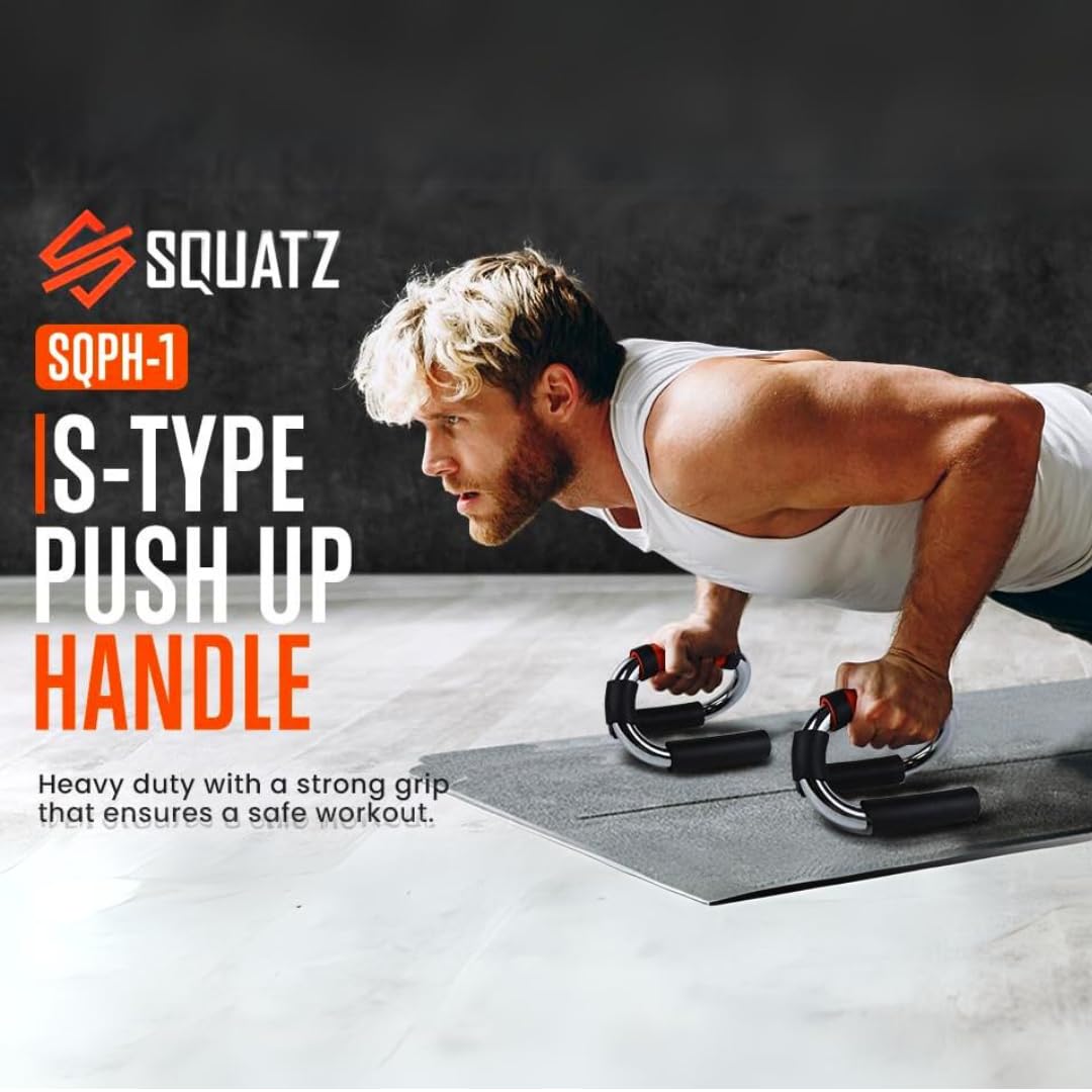 SQUATZ Steel S Shape Push-Up Stands Bars with Foam Grip Handle Portable Strength Anti Slip Push-Ups Brackets Handle for Floor Press-Up Bars Training Equipment for Chest, Arm, Hip Exercise, Set of 2