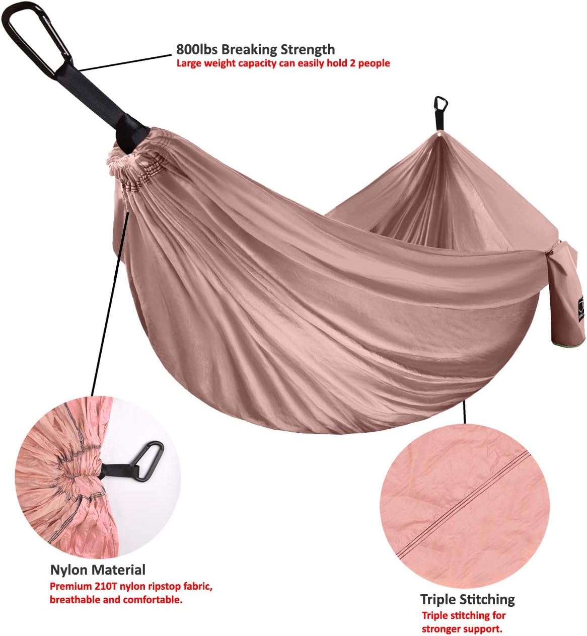 Gold Armour Camping Hammock - XL Double Hammock Portable Hammock Camping Accessories Gear for Outdoor Indoor with Tree Straps, USA Based Brand (Gray)