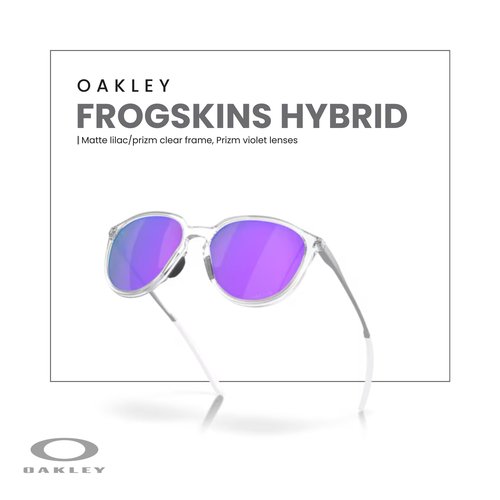 OAKLEY Frogskins Hybrid OO9289 928901 55MM Matte lilac/prizm clear/Prizm Violet Round Sunglasses for Men for Women+ Bundle Accessory Leash Kit, Microfiber Pouch