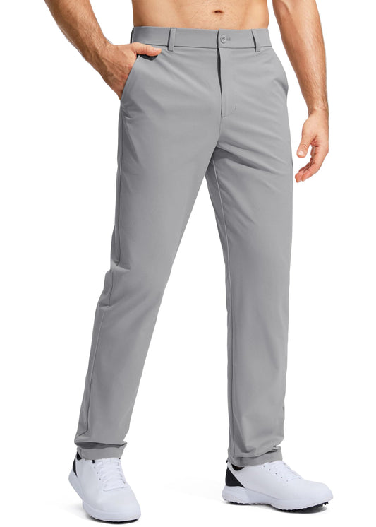 Pudolla Men's Golf Pants Work Dress Comfy Pants Casual Slacks Trousers with Pockets(Light Grey 28Wx34L)