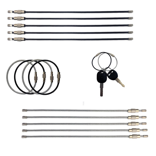60 Pack 6" Stainless Steel Cable Keychain with Screw Lock, 2MM Wire Keychain Cable for Tags or Dolls, Large Key Rings Loops Holder, Wire Rings for DIY Key Chains (Black/Silver)