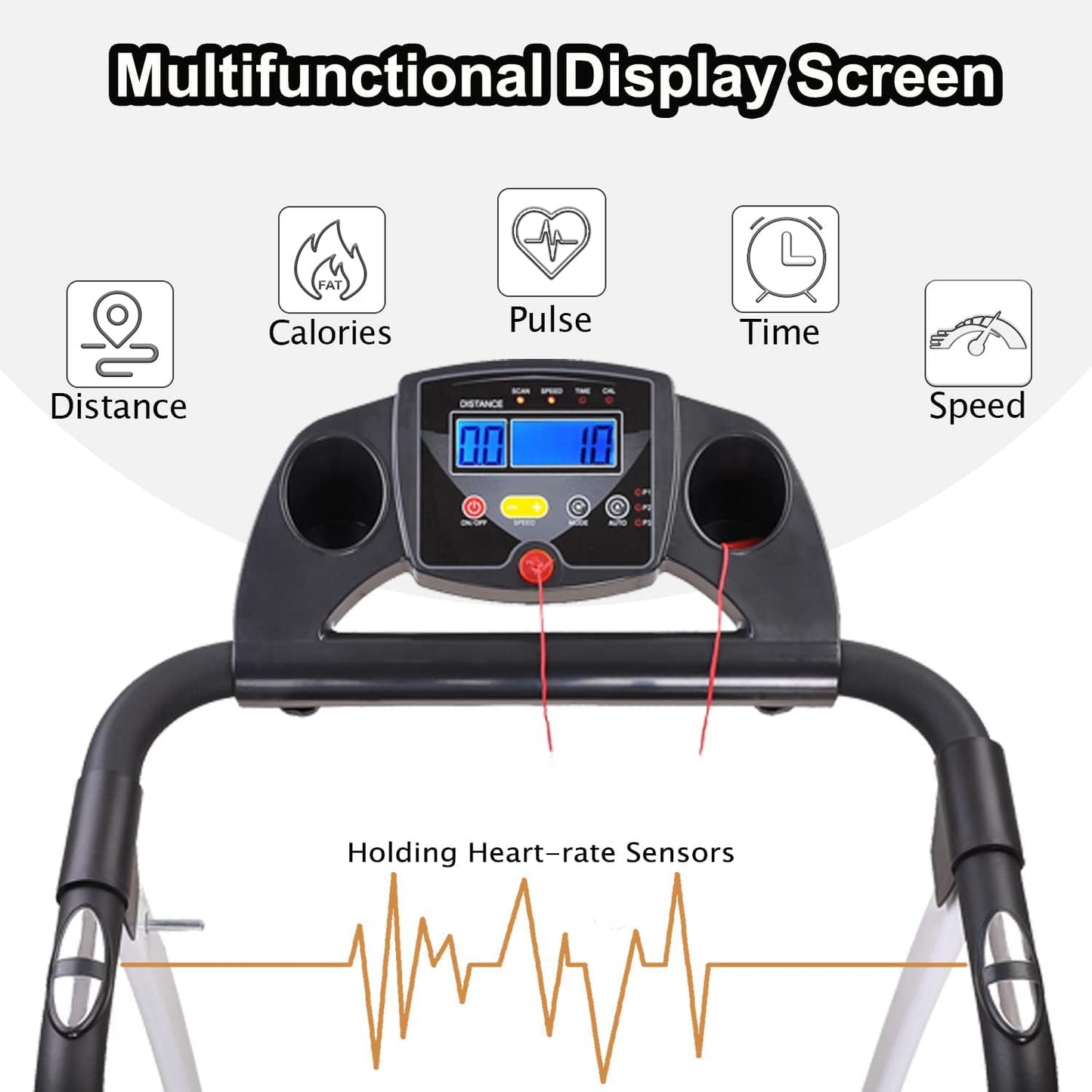 Foldable Treadmill for Home, Portable Electric Treadmill Running Machine with LCD Display and Wheels, Lightweight Compact Treadmill for Home Office Running Jogging Walking Exercise, White