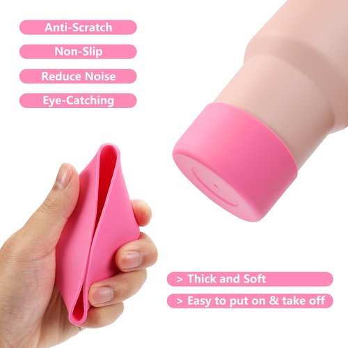 Water Bottle Boots Cover Mini Hooks Lipstick Sleeve Pouch Pom Daisy Charm Keychain Compatible with Stanley Tumbler, Siliocne Water Bottle Boots for Stanley Tumbler Cup 40oz.(Hot Pink)