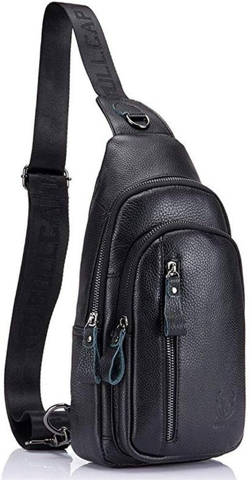 Hebetag Leather Sling Bag Crossbody Backpack for Men Women Casual Shoulder Chest Bags Day Pack Daypack Pouch Pocket Black